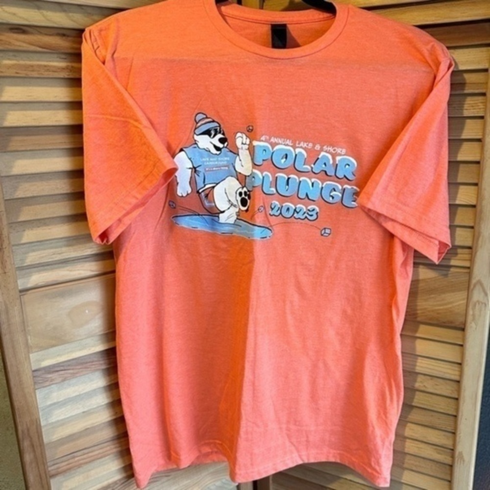 No brand , orange , polyester/cotton blend, polar plunge 2023 tshirt size large